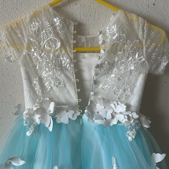 White $Blue Floral Tulle Dress with lace,    Appliqués rhinestones and p… - Picture 5 of 9
